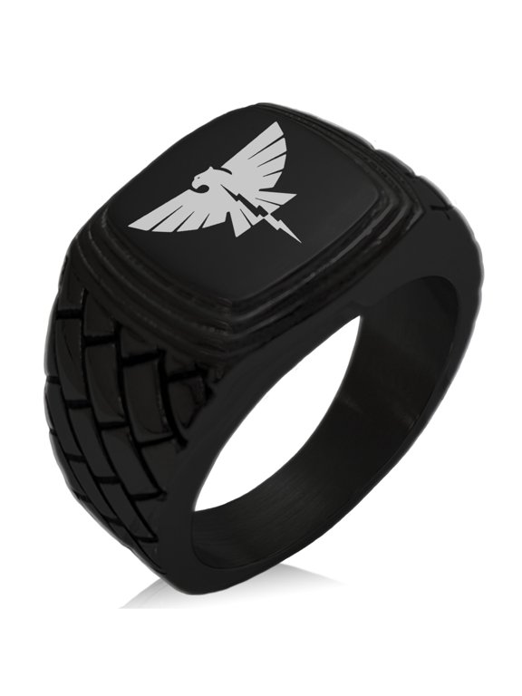 Stainless Steel Zeus Greek God of Sky Geometric Pattern Step-Down Biker Style Polished Ring