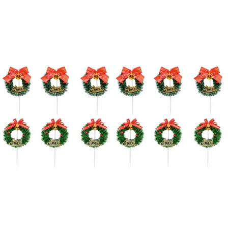 Jiyike 12 Pcs Christmas Wreath Shaped Cake Topper Bowknot Baking Insert Cards (Green)