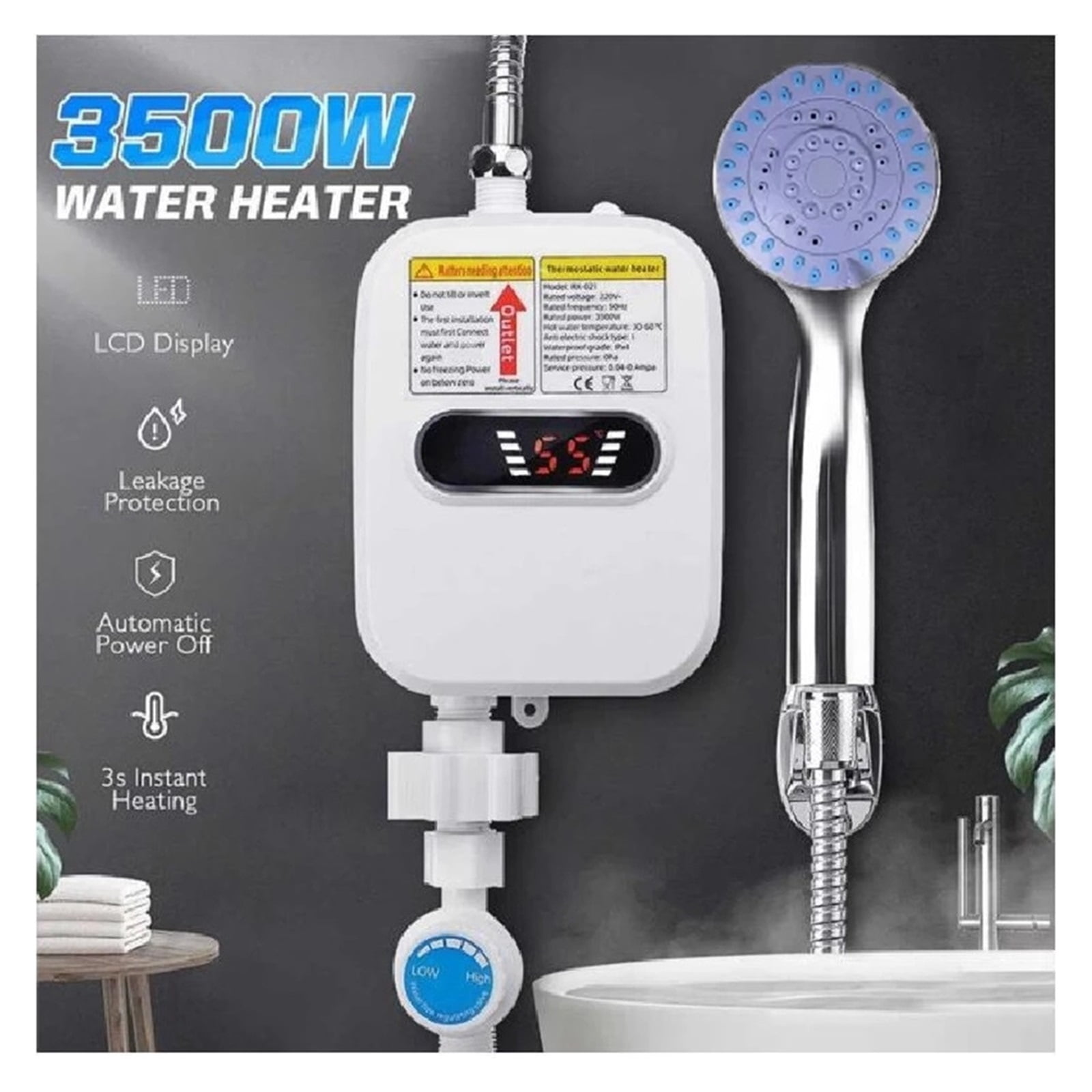 3500W Electric Thankless Instant Hot Water Heater Bathroom Faucet Tap Heating 3 Seconds Instant Heating ,Energy Saving