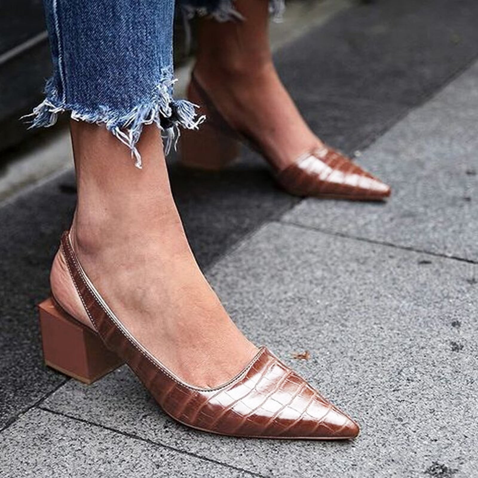 nsendm Women Shoes Adult Female Women Heel Womens Squared Leather Shoes Single Toe Pointed Summer On Slip Heel Ladies Women s Pumps formal Shoes Brown 8 Walmart