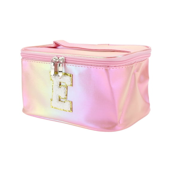 1 Pc Women Square Letter E Makeup Bag for Vacation Outdoor Activities Pink PU