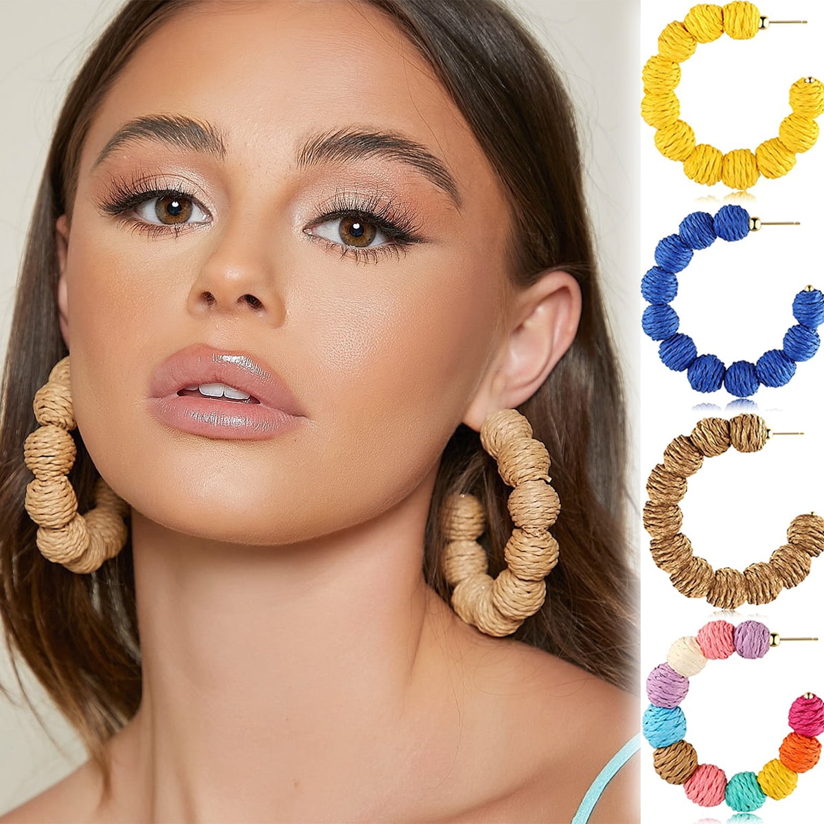 Raffia Hoop Earrings Statement Boho Earrings Cute Rattan Earrings