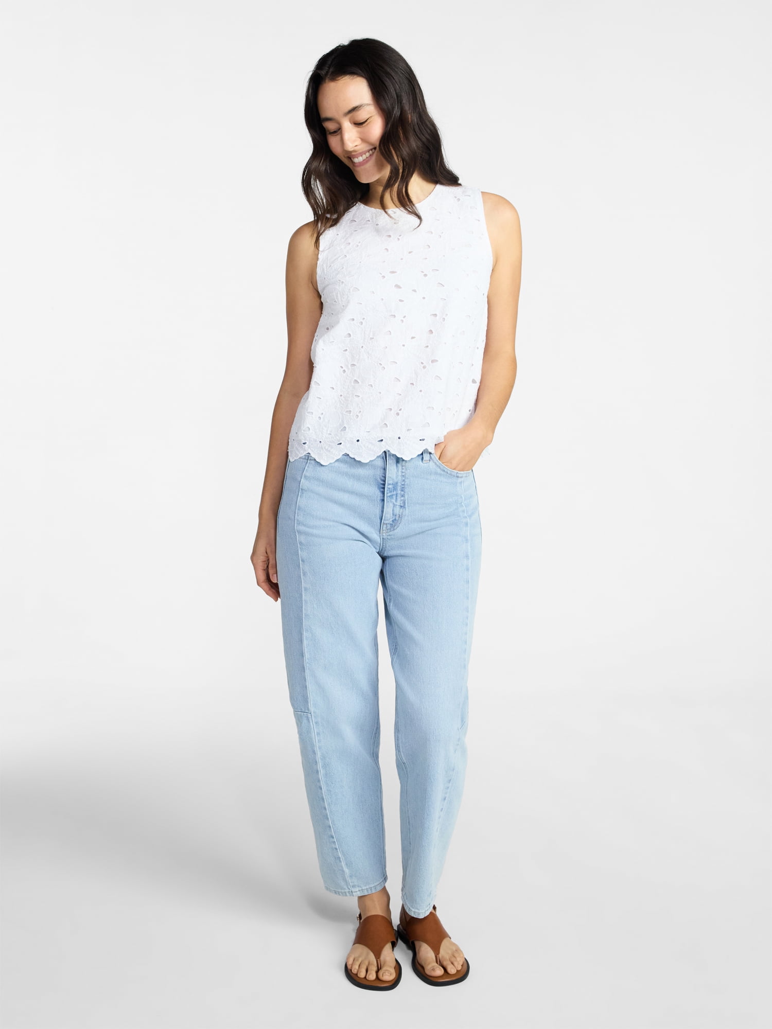 Time and Tru Women's and Women's Plus Sleeveless Cotton Eyelet Top, Sizes XS-4X