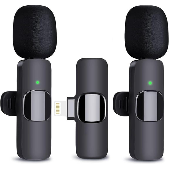 2 Pack Professional Wireless Lavalier Microphone for iPhone iPad (iPhone 14 and Below), Lapel Mics Plug-Play Clip on Lapel Mic for YouTube, Recording, Vlog, Facebook Live