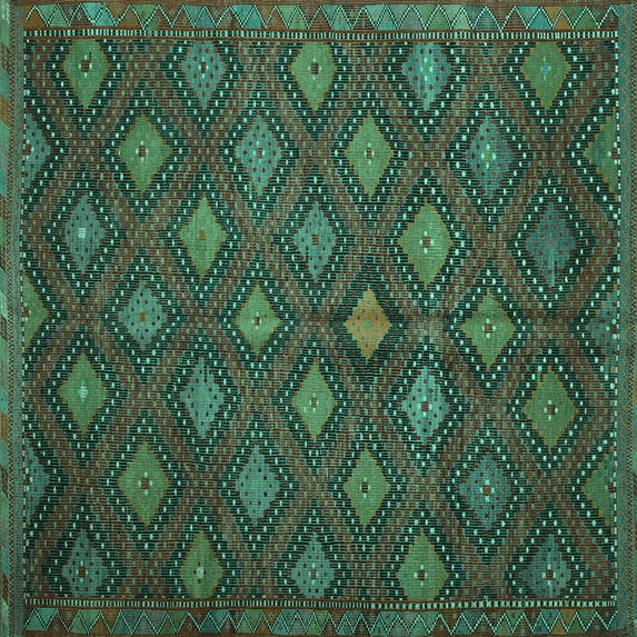 Ahgly Company Machine Washable Indoor Square Persian Turquoise Blue Traditional Area Rugs, 3' Square