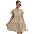 thumbnail image 1 of Mini vestido de manga corta con volantes y cuello alto para mujer Abanopi Vestido, 1 of 7