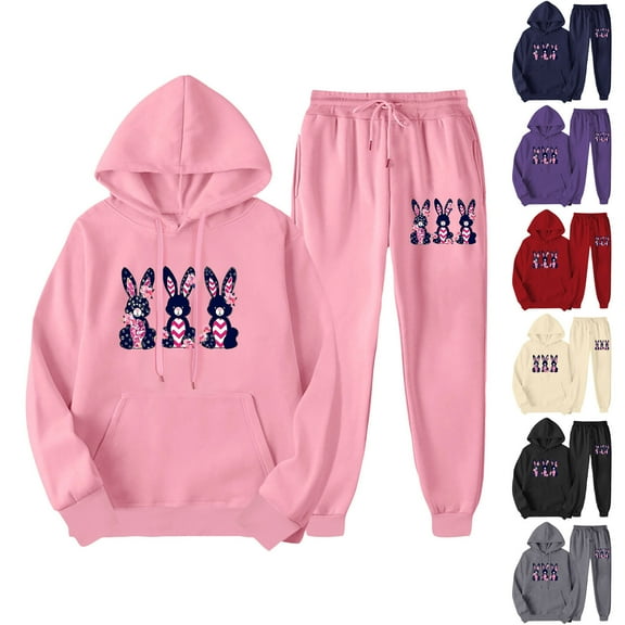 Brondbend Sweat Pants and Sweatshirt Set Women Pullover Hoodie Women Long Sleeved Pocket Pullover Printed Elastic Waist Jogger Outfits Comfortable Loose Tracksuits Gym Fitness Fall Winter Sets