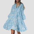 thumbnail image 2 of JAKANYQ Women Dress Summer Casual V-Neck 3/4 Sleeve Boho Print Beach Flowy Swing Swing Flowy Vacation Chic Bohemian Mini Dress Female Classic Dailywear, 2 of 8