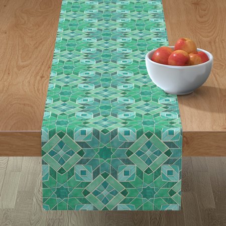 

Cotton Sateen Table Runner 108 - Teal Tiles Moroccan Geometric Mosaic Blue Green Print Custom Table Linens by Spoonflower