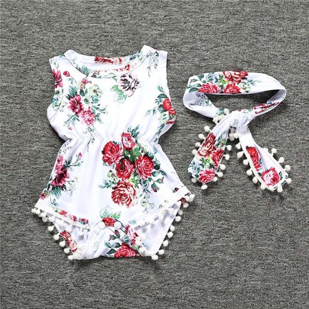 

Kids Outfits Toddler Baby Girls Floral Romper Jumpsuit Sunsuit Suit Set