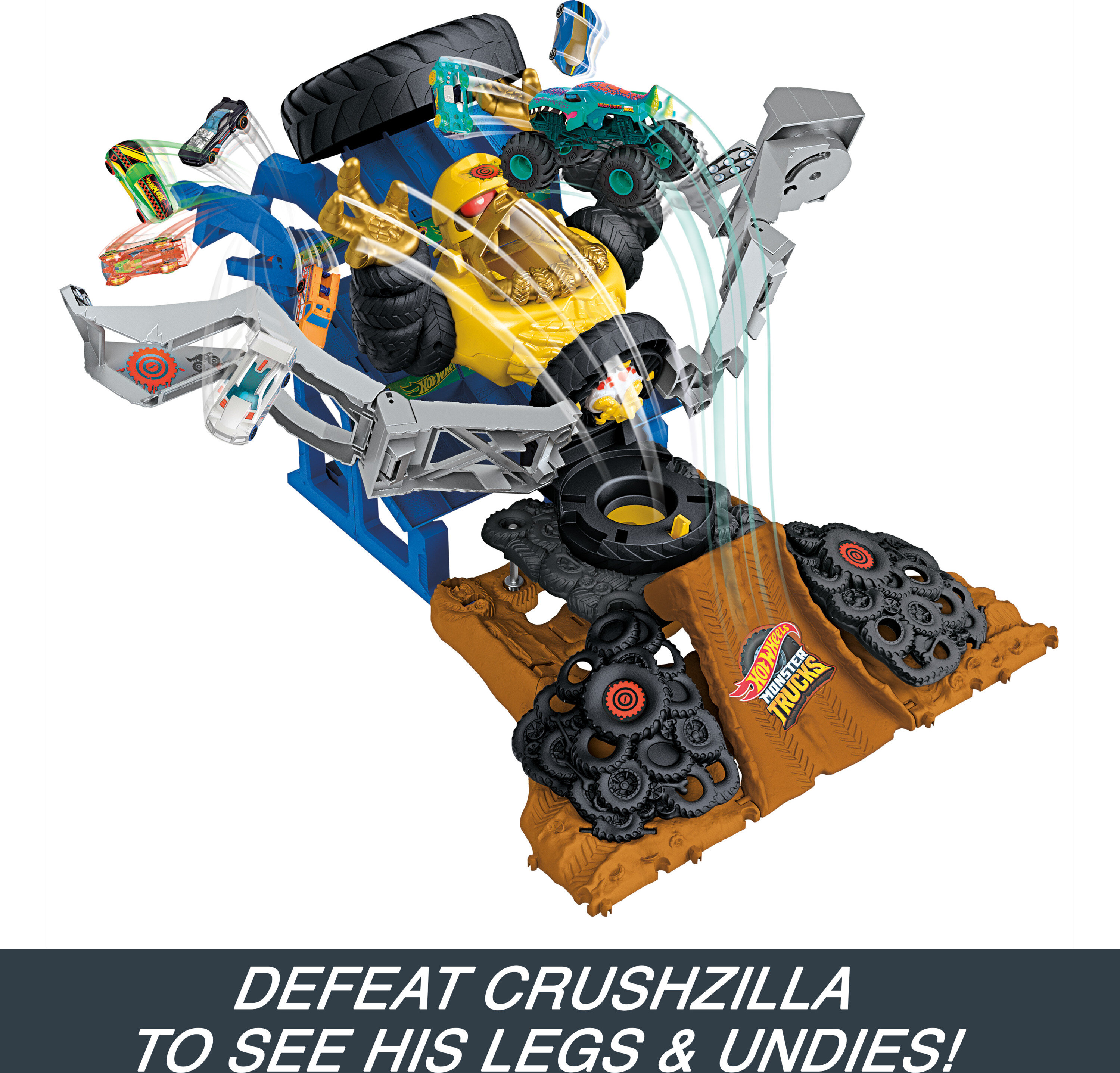 Hot Wheels Monster Trucks Arena Smashers Mega-Wrex vs. Crushzilla Takedown  Playset