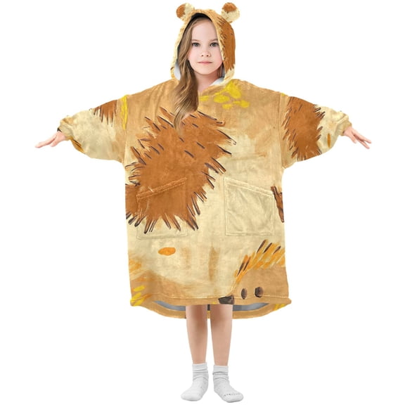 Wearable Blanket with Sleeves and Pocket Oversized Hooded Sweatshirt 3-14 YR Brown and Yellow Colors S