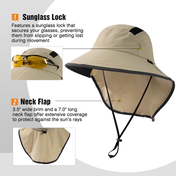 TOP-EX XXL/XL/L/M Mens Sun Hat with Neck Flap & Sunglass 