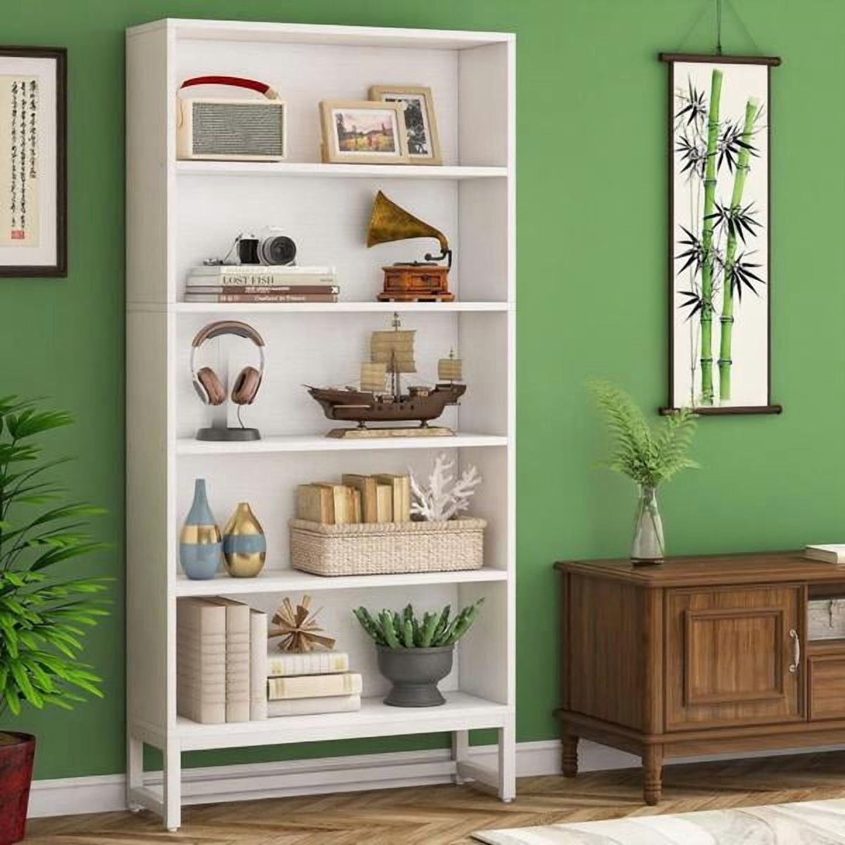 5-Tier Heavy-Duty Bookshelf, 529lb Total Capacity, Anti-Tip Kit & Adjustable Feet, for Living Room/Library/Home Office