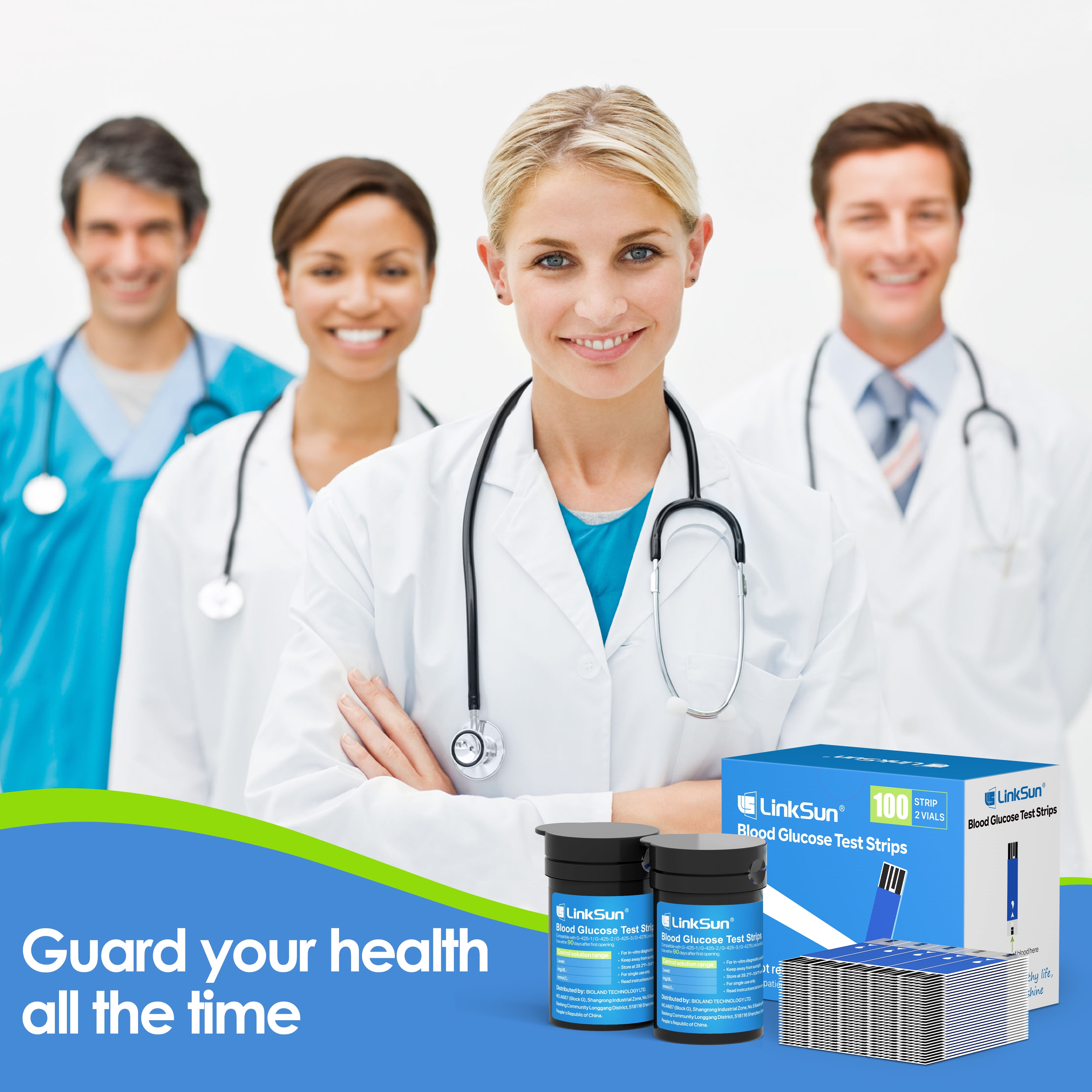 Diabetic Blood Test Strips*100, Used for G-425-1,G-425-2V, G-425-3 Blood Glucose Monitor Only, 0.7μl Blood Sample, Accurate Measurement, Results in 5 Seconds, 2 Bottles of 50 Pc