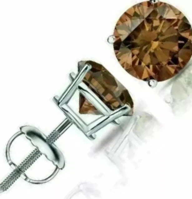 Radiant Jewelry 4Ct Chocolate Brown Lab Created CZ 8mm Diamond Solitaire Earrings 14K White Gold Plated 925 Silver Screw Back Stud