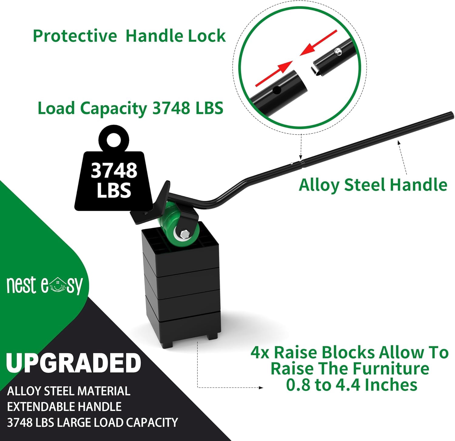 360 °   Rotating 5 Wheels Heavy Duty Furniture Dolly – Alloy Steel Furniture Movers with Measure Tape and Leveler, Up to 3000 lbs/1360 Kg Load Capacity