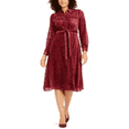 thumbnail image 2 of Alfani Women's Velvet Burnout Belted Shirtdress Malbec Size 0, 2 of 3