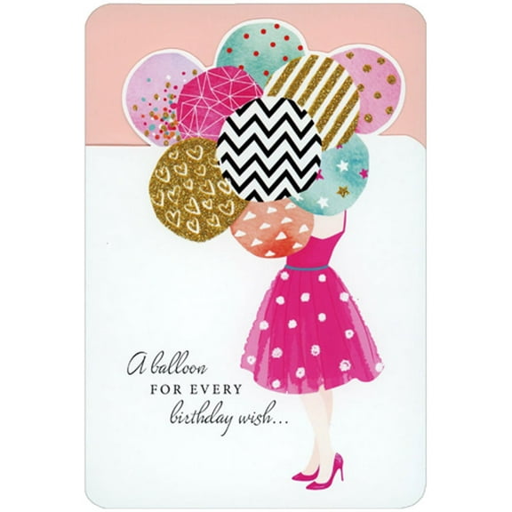 Pictura Pink Polka Dot Dress : Sparkling Patterned Balloons Die Cut Birthday Card