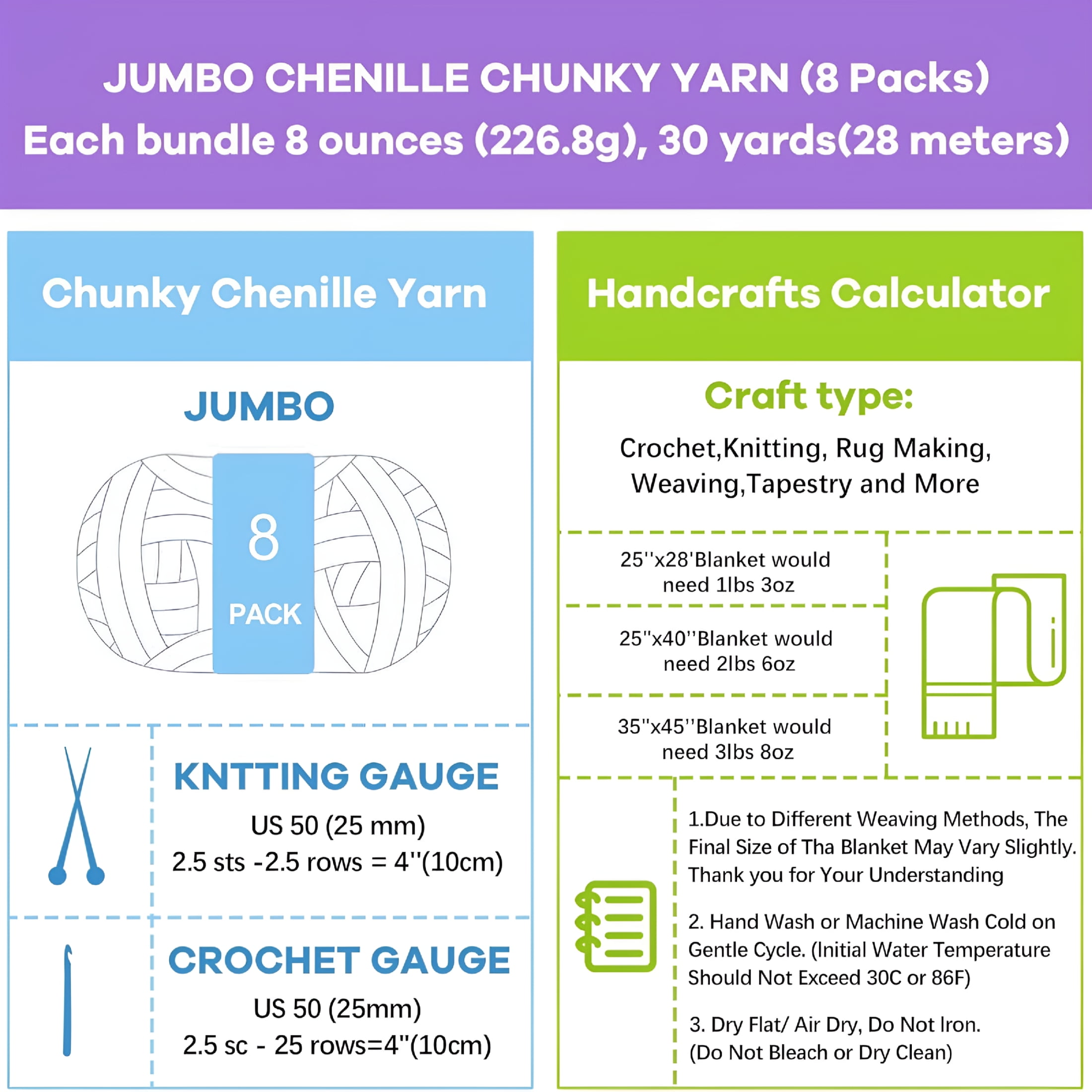 PALINO 2026 New 8 Packs Jumbo Colorful Chunky Chenille Yarn for Crocheting 8 Color Super Bulky Fluffy Chunky Yarn for Hand Knitting Blanket for Scarf,Hat,Sweater,Home Decor(27Yds,8Oz Each Skein)