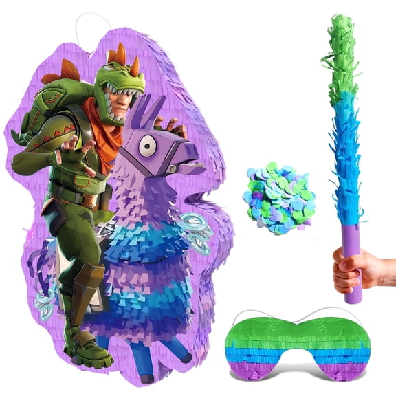 Fortnite Pinata, 4 Pcs Fortnite Pinatas Bundle - Fortnite Theme Piñata, Fortnite Party Pinata Stick & Party Games Blindfold etc Fortnite Pinata Supplies for Fortnite Birthday Party Decorations