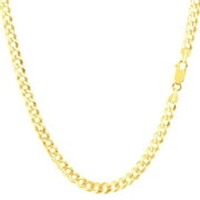 The Diamond Deal Mens Solid 10k Yellow Gold 3.6mm Shiny Cuban Comfort Curb Chain Necklace For men for Pendants and Or Bracelet with Lobster-Claw Clasp (18", 20" 22" or 24 inch)