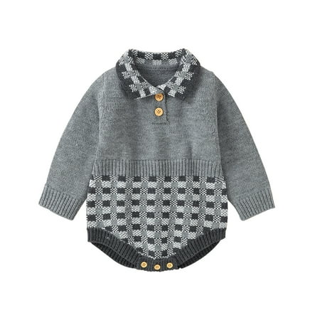 

Youmylove Newborn Infant Baby Girls Fall Printed Plaid Button Pullover Long Sleeve Knit Sweater Romper Bodysuit Hat Clothing Kids Down Coat Outerwear