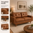 thumbnail image 3 of SESSLIFE 65" Loveseat Sofa, Mid Century Modern 2 Seater Loveseat Couch with Foil Fabric, Small Couch with Solid Wood Legs for Living Room, Bedroom, Apartment, Brown, 3 of 8