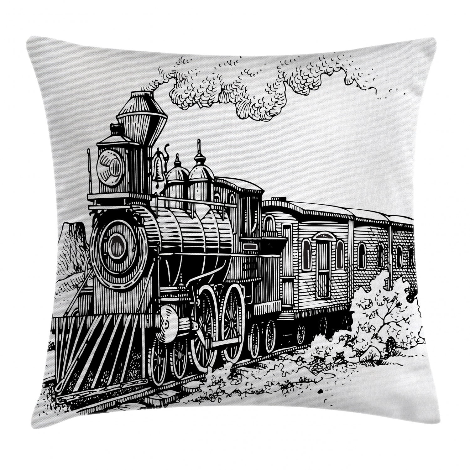 Steam Engine Throw Pillow Cushion Cover, Rustic Old Train in Country
