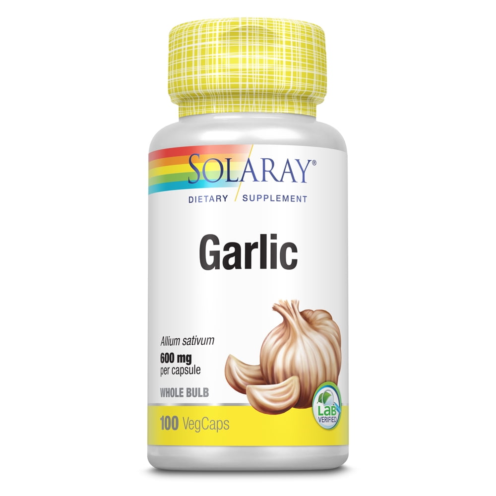 Solaray Garlic Bulb 600mg | Organically Grown | Healthy Immune, Circulatory & Cardiovascular Systems Support | Vegan & Non-GMO | 100 VegCaps