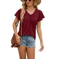 thumbnail image 5 of Frontwalk Women Summer Tops Short Sleeve T-shirt T Shirt Ladies Breathable Tee Pullover Claret L, 5 of 8
