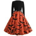 thumbnail image 3 of WTOBBY Women's Chic Retro Halloween Dress Featuring Bat and Pumpkin Print, Round Neckline, Long Sleeves, Hollow Out Casual Style for Party Wear ,Vermilion 2XL, 3 of 4