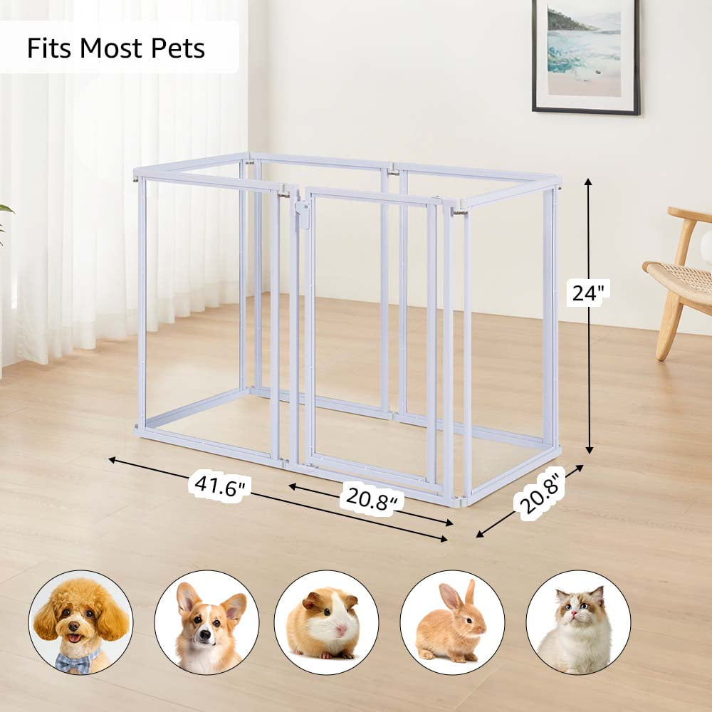 Unipaws Clear Acrylic Transparent Dog Playpen, 125” Extra Wide 6 Panels Freestanding Walk Through Dog Gate