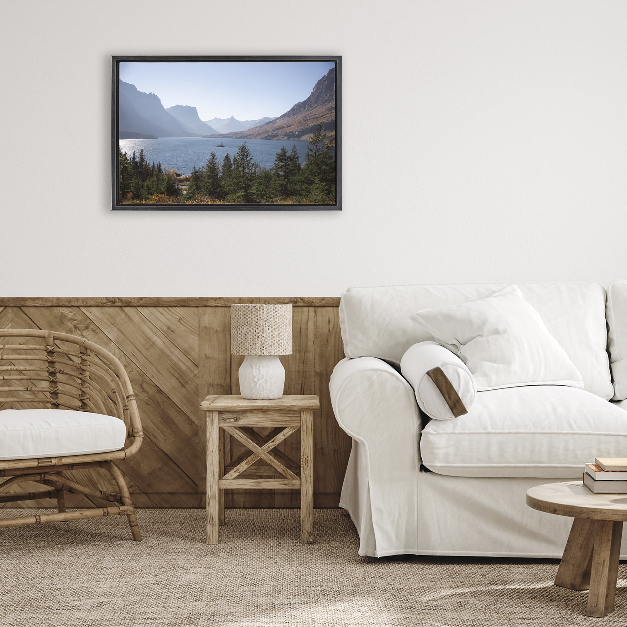 Stupell Industries Cliffs Overlooking Lake Black Framed Floater Canvas Wall Art, design by Carol Robinson