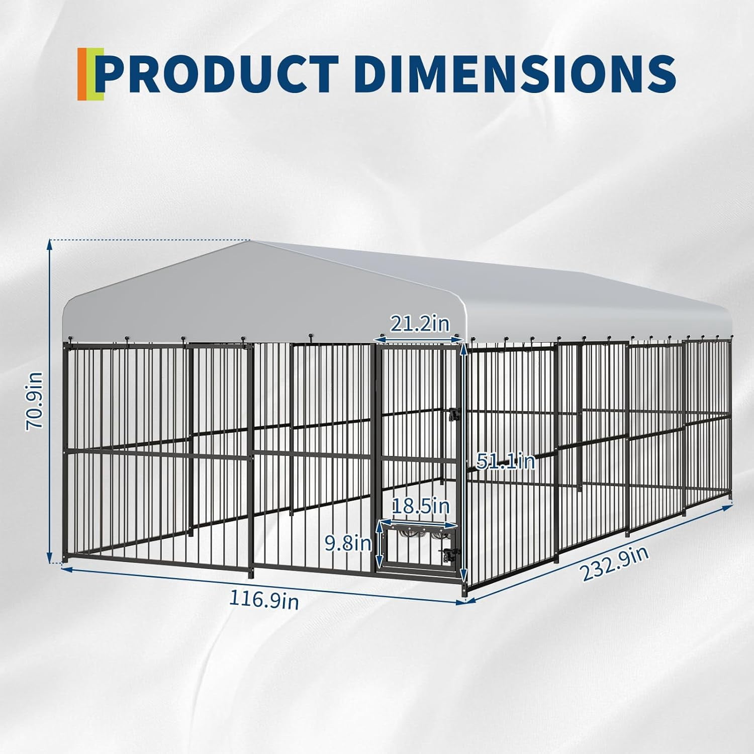 10×15FT,10×20FT Size Dog Kennel Outdoor with Roof, Heavy Duty Metal Large Outdoor Dog Kennel with Waterproof Cover, Feeding Doors & Lock, Outside Walk-in Dog Run for Backyard, Courtyard, Garden, Farm