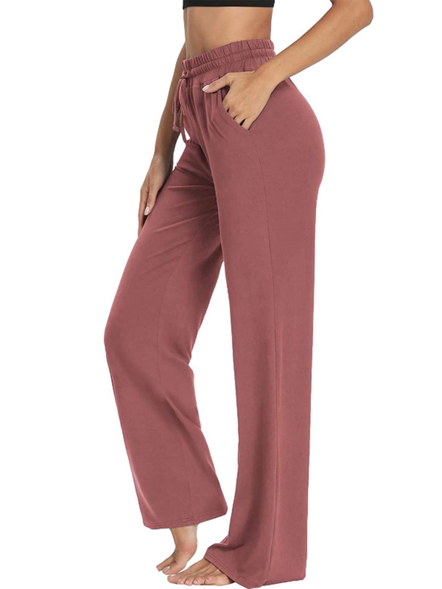 Womens Wide Leg High Waist Soild Color Pajamas Bottom Soft Causal Long Yoga Pant