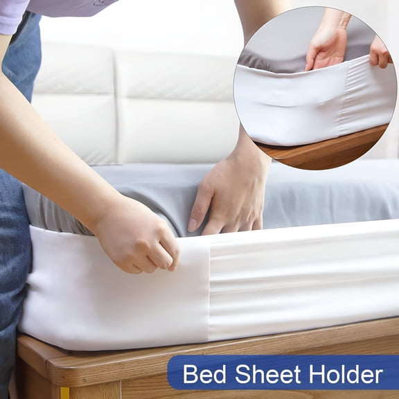 AUQ White Bed Sheet Holder, Elastic Non-slip 360D Fully-encased Sheet Fixing Cover, Time Saving