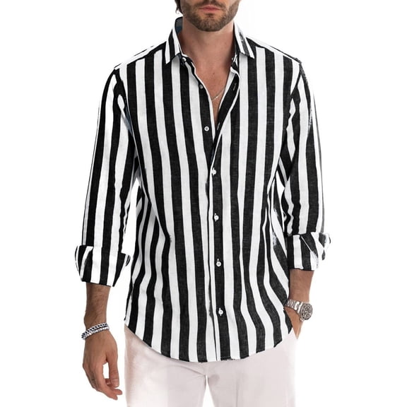 Mens Shirts Long Sleeve Vertical Stripe Button Down Shirt Lapel Casual Top Versatile Cozy Comfortable For Fall