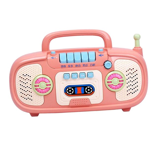 Juguete interactivo de radio con dibujos animados para contar historias para niños, rompecabezas de educación temprana, regalo para niños, rosa