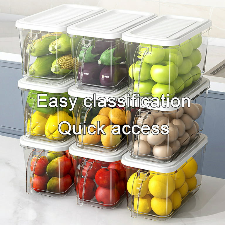 WUXICHEN Fridge Storage Containers Produce Preservation , Stackable Refrigerator  Organizer With Handle To Keep Fresh Storage Box For Produce, Food,  Vegetables, Meat And Fish, Clear Easy To Wash 