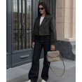 thumbnail image 6 of Womens Cropped Bike Jacket Casual Double Breasted Trench Coat Black M, 6 of 9