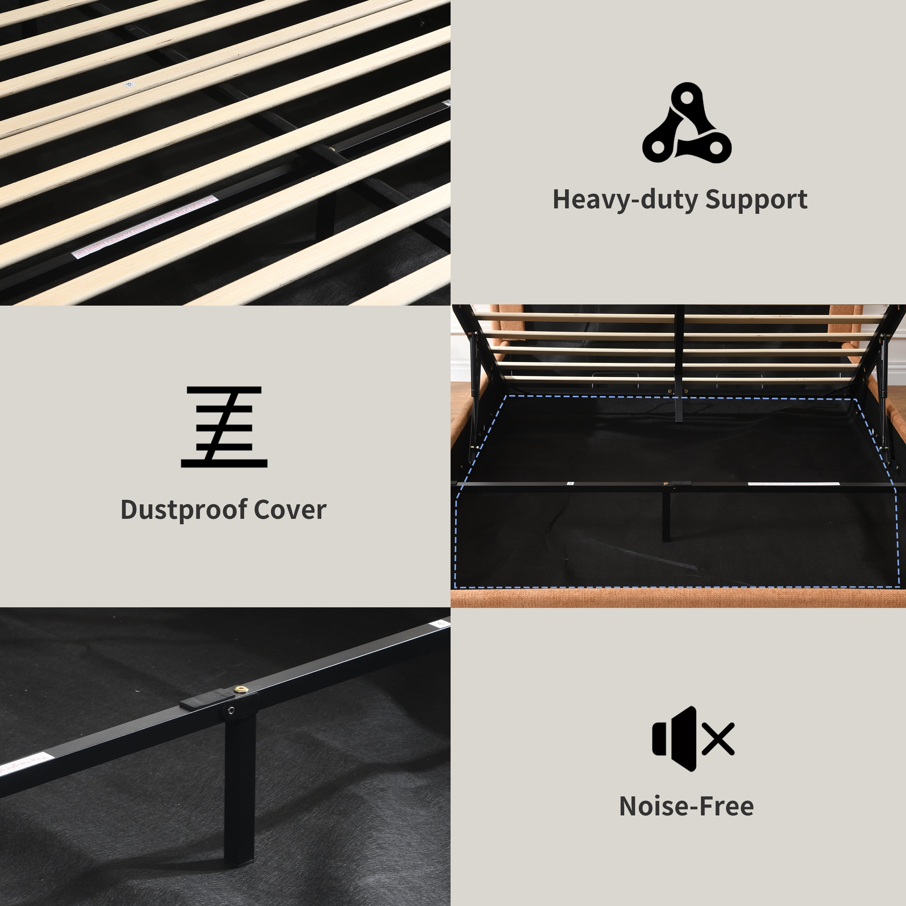 Queen Bed Frame with Lift Up Storage, Wood Bed Frame with Headboard and Solid Wood Slats Support, Sturdy and Noiseless, Ocher