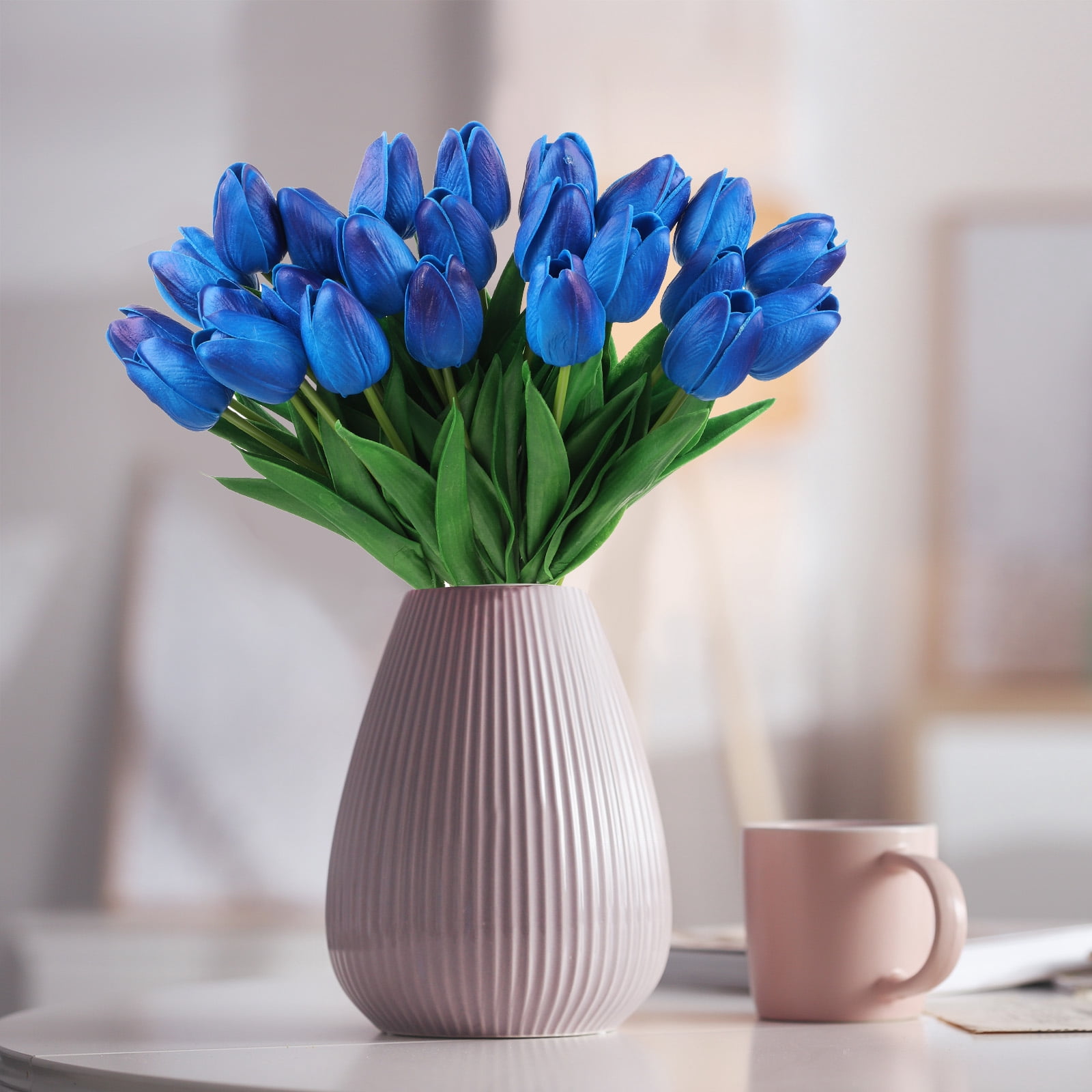Unique Bargains Fake Tulips Flowers PU Artificial Tulips Real Touch with Stems 24Pcs Blue