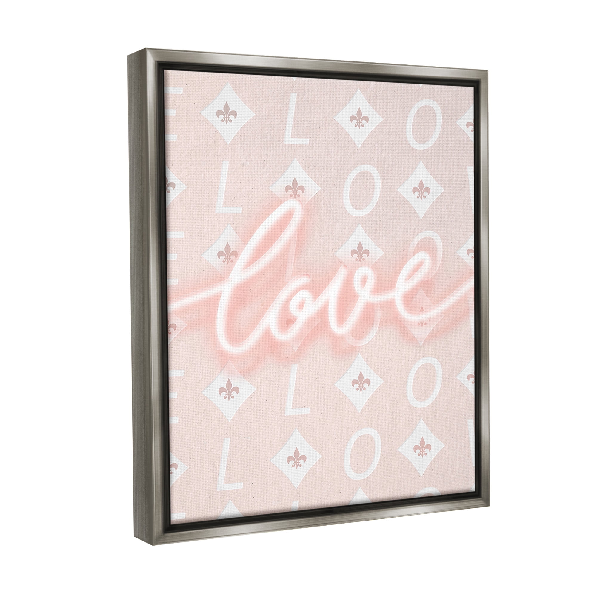 Stupell Industries Pastel Love on Pattern Typography Painting Gray Floater Framed Canvas Art Print Wall Art, 17 x 21