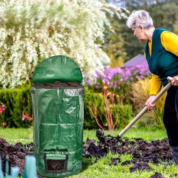 Compost Bin Bags, 34 Gallon Garden Compost Bag Outdoor, Reusable Organic Waste Garden Yard Compost Bag, Collapsible Leaf Lawn Bags, Gardening Container for Outdoor Composting & Yard Waste Bins