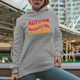 thumbnail image 2 of Autumn Breeze and Beautiful Leaves, Fall Season Themed Quote, Groovy Retro Wavy Text Merch Gift, Heather Grey Hooded Sweatshirt or Hoodie, XL, 2 of 5
