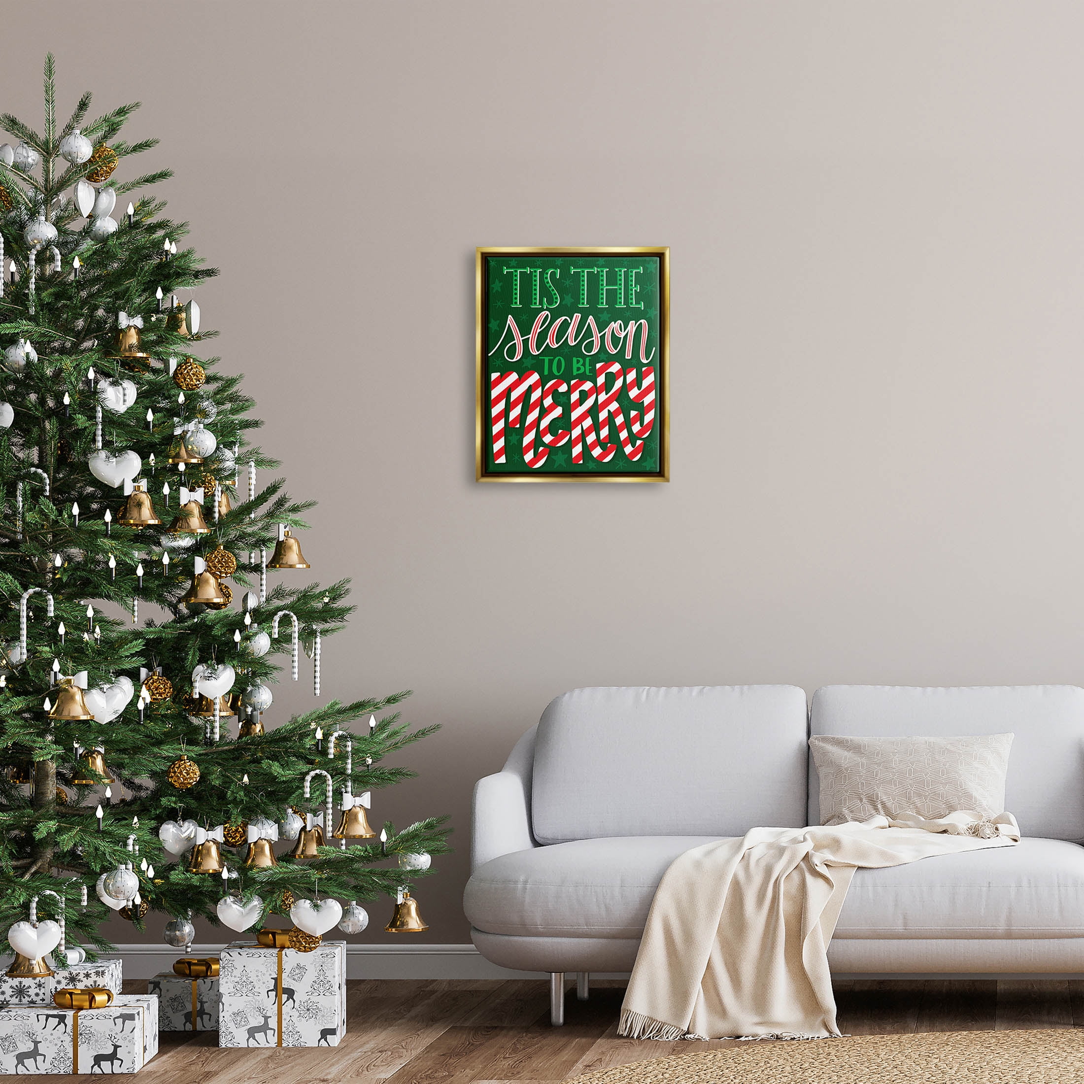 Tis The Season To Be Merry Patterned Holiday Graphic Art Metallic Gold Framed Art Print Wall Art