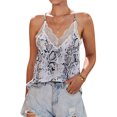 thumbnail image 1 of Women Snake Print Lace Splicing Sleeveless V Neck Tank Top, 1 of 5