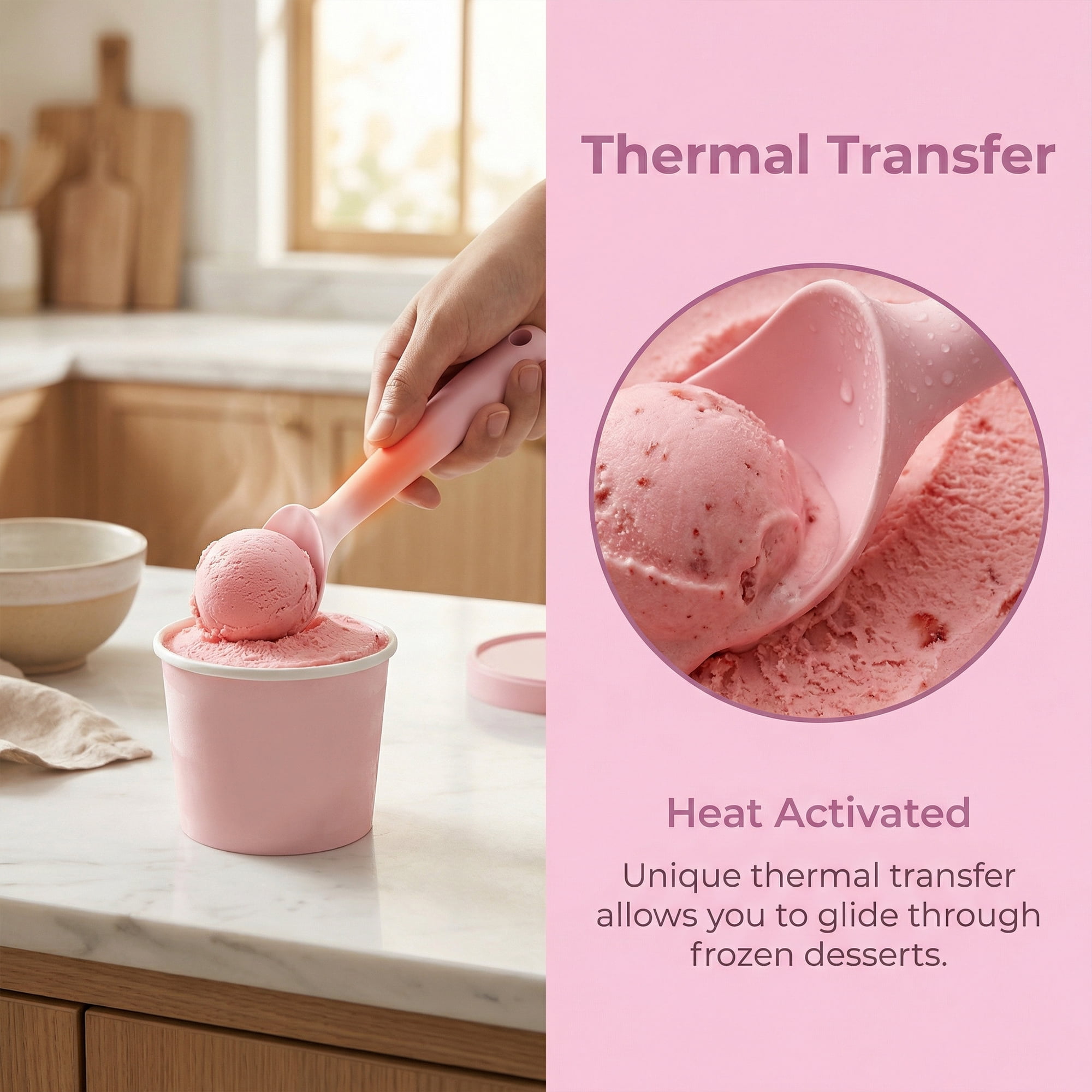 Unique Bargains Aluminum Alloy Hangable Ice Cream Scoop Pink-1Pcs 7.5*1.9inch
