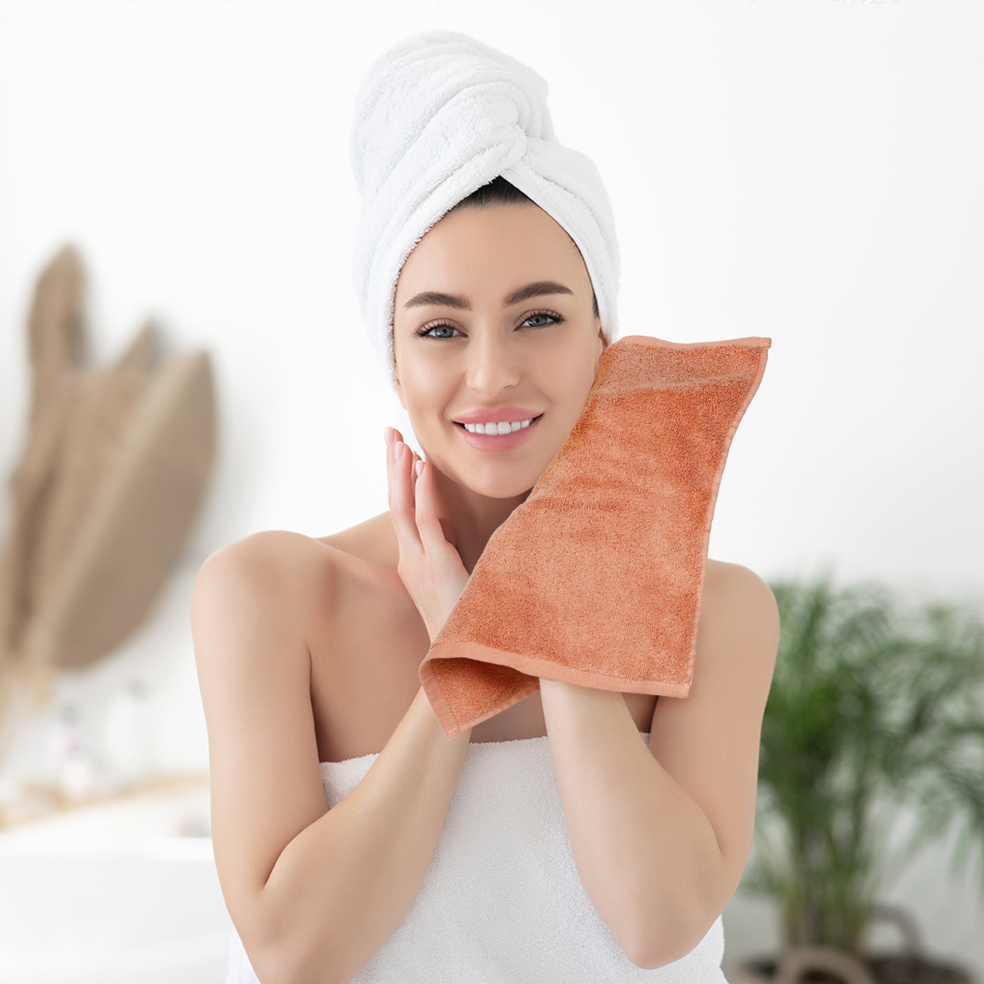 Unique Bargains Cotton Wash Cloths for Face Striped Face Cloths Highly Absorbent Towels Orange